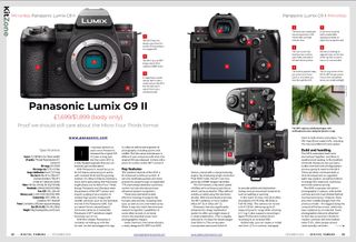 Image of opening spread of lumix g9 ii review in Digital Camera magazine issue 275